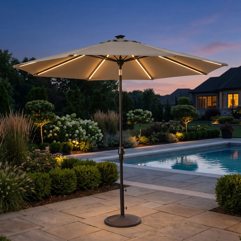 9' Designer Infinite 360° Auto Tilt Solar Lux Umbrella Cast Ash - The Great Escape