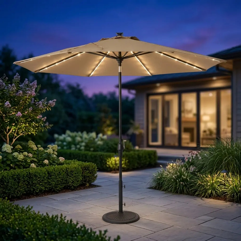 9' Designer Infinite 360° Auto Tilt Solar Lux Umbrella Heather Beige - The Great Escape