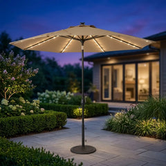 9' Designer Infinite 360° Auto Tilt Solar Lux Umbrella Heather Beige - The Great Escape