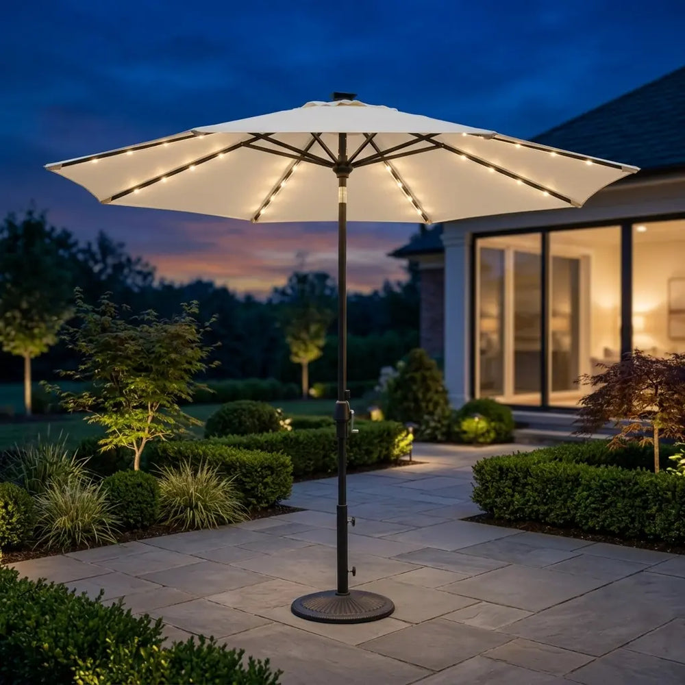 9' Designer Infinite 360° Auto Tilt Solar Lux Umbrella Natural - The Great Escape