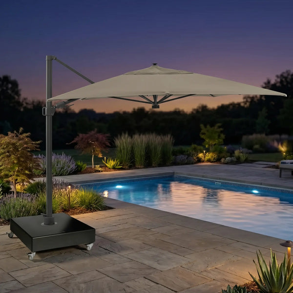 10'x13' Designer Rectangle Solar Lux Infinite Tilt Cantilever Umbrella Cast Ash - The Great Escape