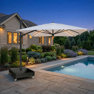 10'x13' Designer Rectangle Solar Lux Infinite Tilt Cantilever Umbrella - Natural - The Great Escape