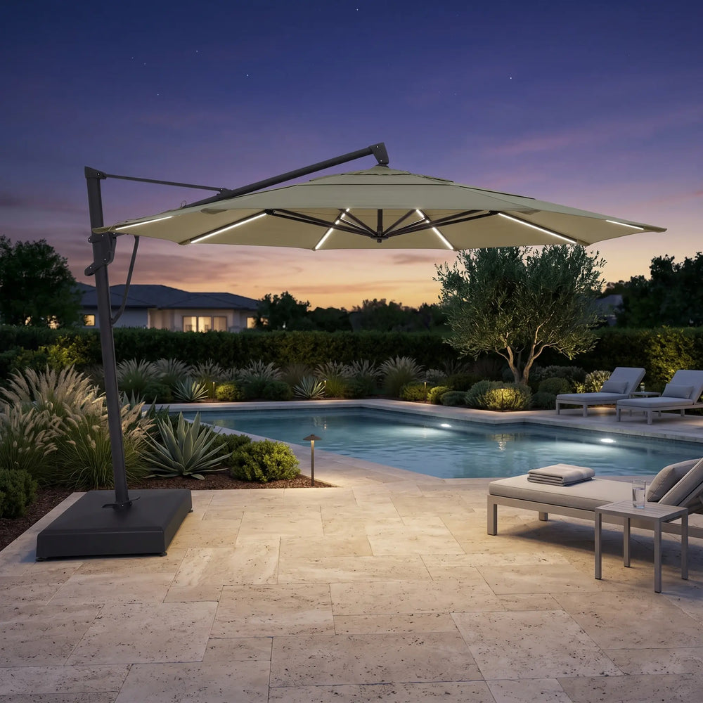 13' Designer Octagon AKZ+ Starlux Cantilever Umbrella - Cast Ash - The Great Escape